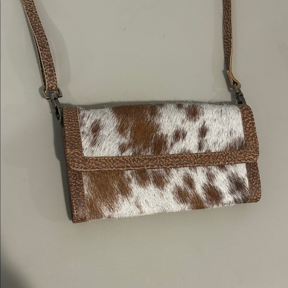 Brown and White Leather Crossbody Bag